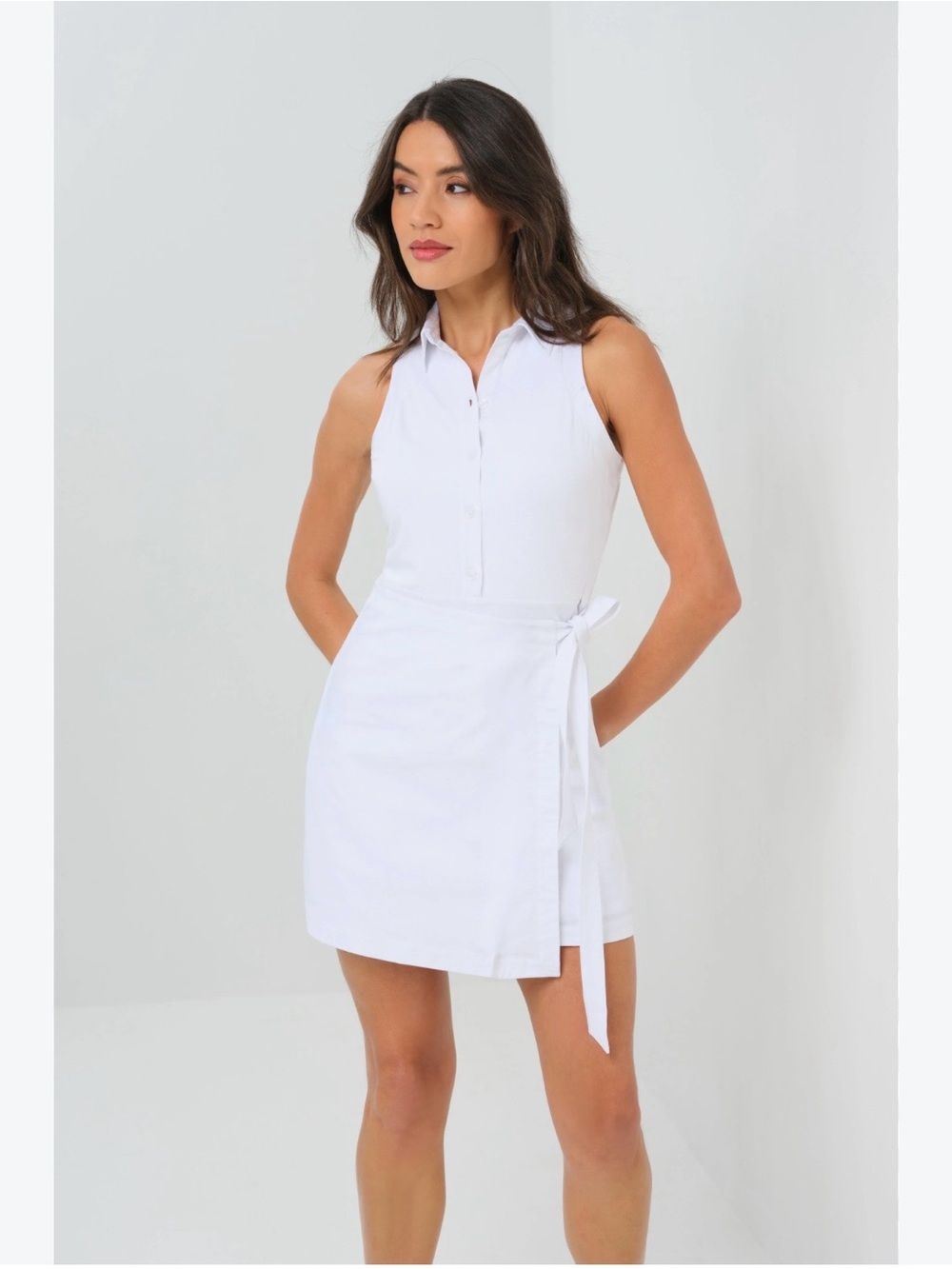 Express White women’s mini tired dress with waist tie - Picture 2 of 7